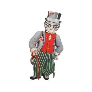 Vintage Christmas Die Cut Cat with Top Hat Gordon Fraser Gallery Ornament Tag Ho